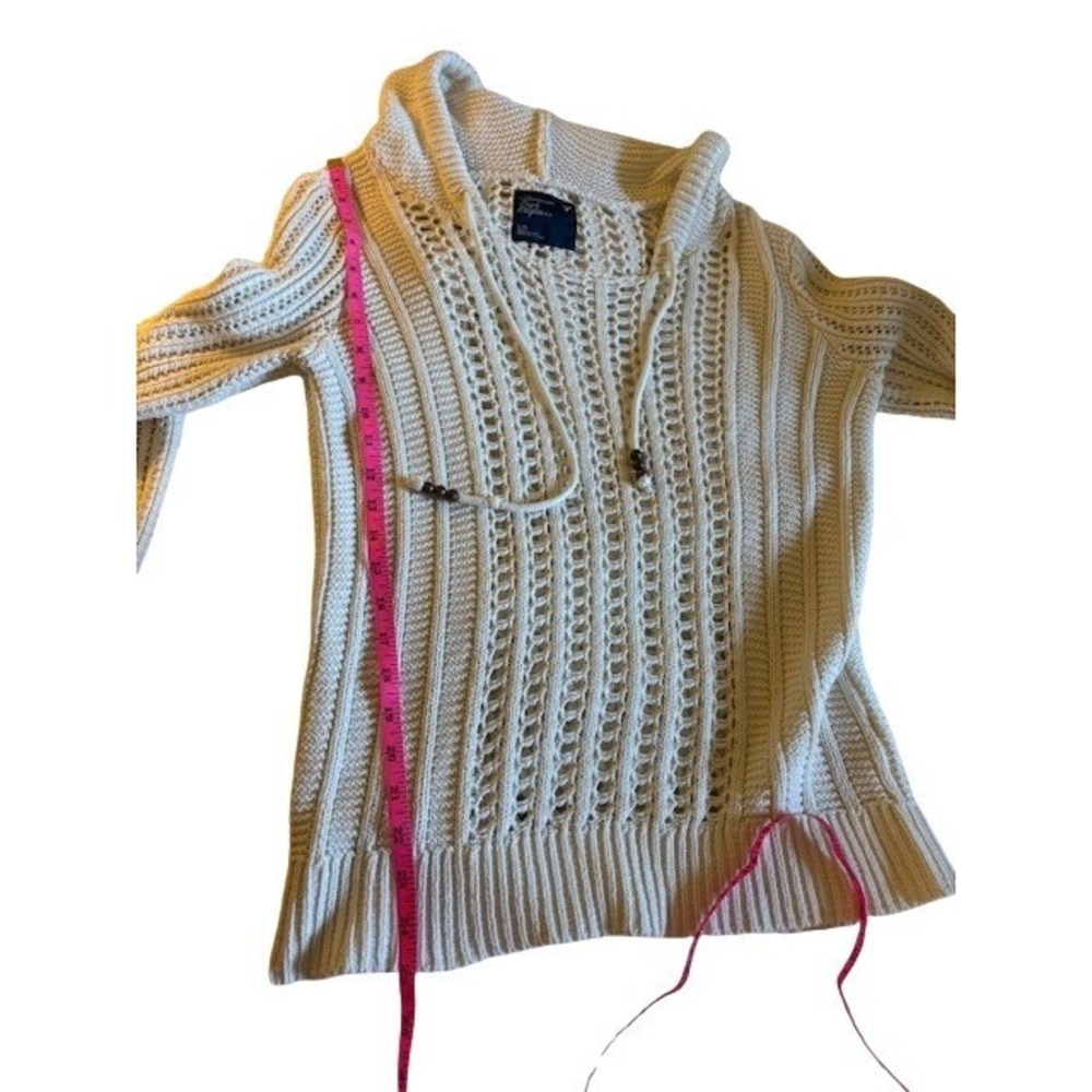 American Eagle Cream Crochet Knit Hoodie Sweater Cotton Boho Beach Women's L - Picture 7 of 8